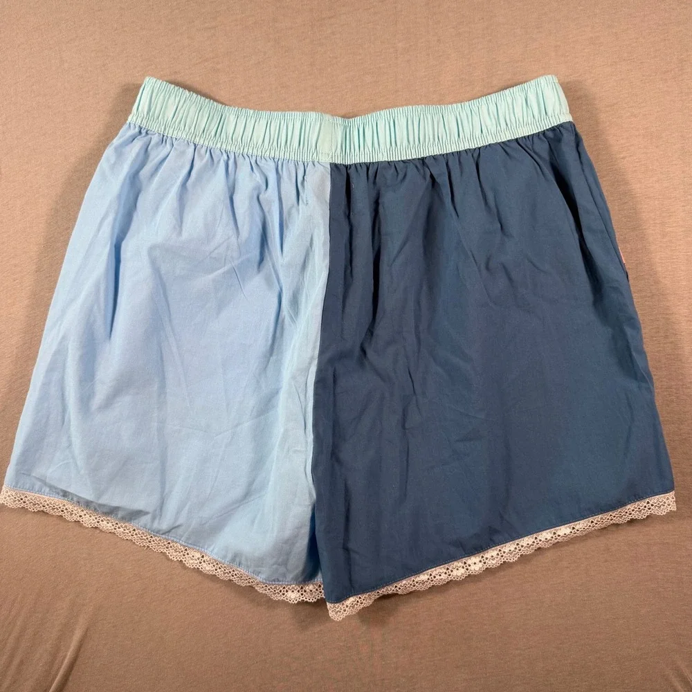 Simply Southern Blue Colorblock Lounge Shorts Lace Trim Cotton Womens Large NWT